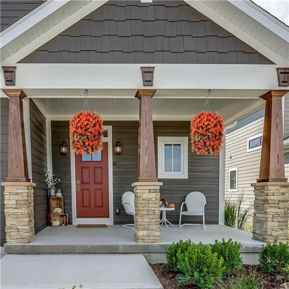 Faux Hanging Orchid Flower Basket Outdoor UV Resistant Patio Porch Decor - Picture 5 of 7